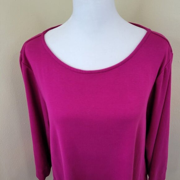 Chico's The Ultimate Tee SZ L Tunic Supima Cotton Long Sleeve Pocket Top Pink - Picture 2 of 13
